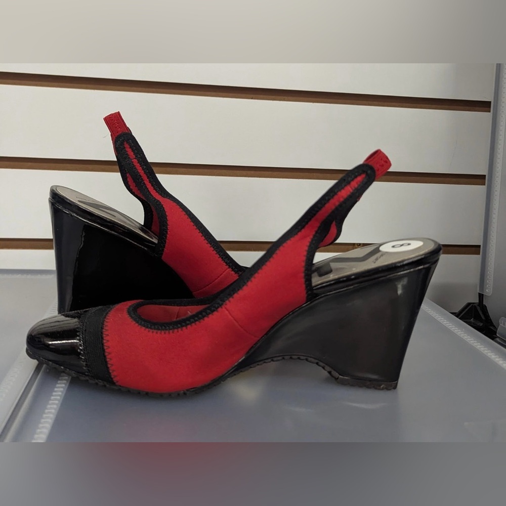 Anne Klein Sport Red and Back Sling Back Wedge in 8